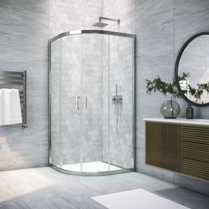 Душевой уголок Vegas Glass ZS Tur Novo h1900 110 08 01 профиль глянцевый хром, стекло прозрачное, четверть круга, двери раздвижные