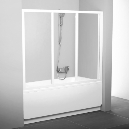Шторка на ванну Ravak AVDP3-150 Transparent, профиль белый, раздвижная, стекло прозрачное