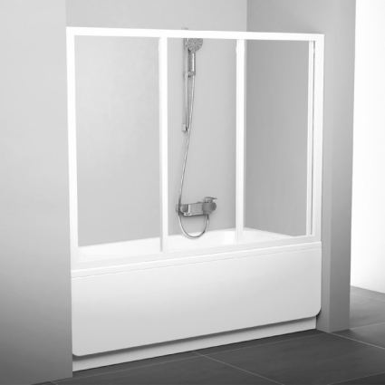 Шторка на ванну Ravak AVDP3-160 Transparent, профиль белый, раздвижная, стекло прозрачное