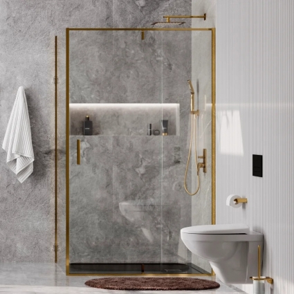 Душевой уголок Wasserkraft Aisch 55P10 120х100, профиль золотой матовый, прямоугольный, двери распашные