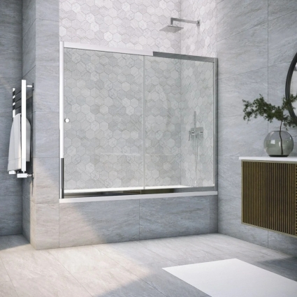 Шторка на ванну Vegas Glass ZV Tur Novo 180 08 01 профиль глянцевый хром, стекло прозрачное, раздвижная