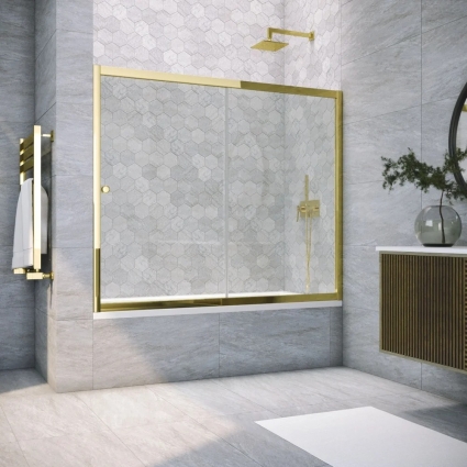Шторка на ванну Vegas Glass ZV Tur Novo 160 09 01 профиль золото, стекло прозрачное, раздвижная
