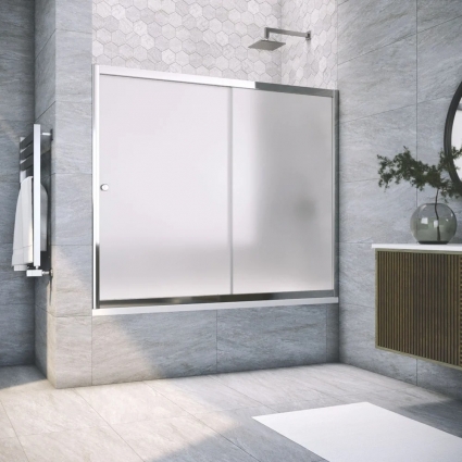 Шторка на ванну Vegas Glass ZV Tur Novo 160 08 10 профиль глянцевый хром, стекло сатин, раздвижная