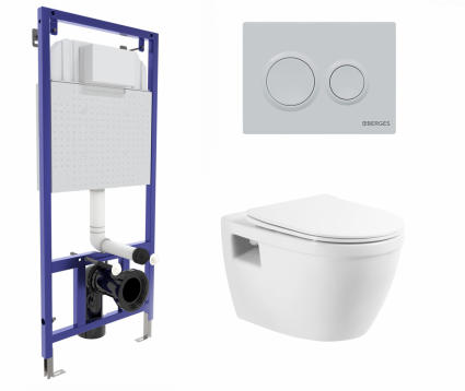 Berges Wasserhaus Комплект 3 в 1 инсталляция Berges Novum O4 + Подвесной унитаз BelBagno Loto BB070CHR/SC с кнопкой белой