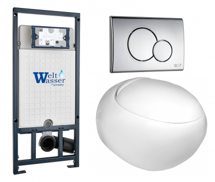Комплект 3 в 1 инсталляция WeltWasser WW Marberg 507 + Подвесной унитаз WeltWasser Jeckenbach с кнопкой хром RD