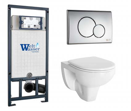 Комплект 3 в 1 инсталляция WeltWasser WW Marberg 507 + Унитаз подвесной Berges Wasserhaus Gamma 081105 с кнопкой хром RD