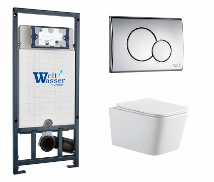 Комплект 3 в 1 инсталляция WeltWasser WW Marberg 507 + Подвесной унитаз SinteSi BALTI с кнопкой хром RD