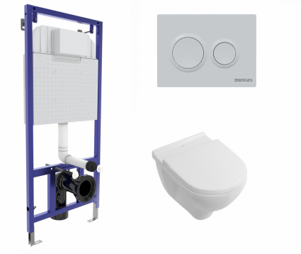 Berges Wasserhaus Комплект 3 в 1 инсталляция Berges Novum O4 + Унитаз подвесной Villeroy & Boch O Novo Directflush с кнопкой белой