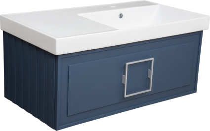 Тумба с раковиной La Fenice Cubo 90 R синяя, ручка хром, подвесная, матовая