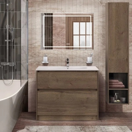 Мебель для ванной BelBagno Kraft 100 напольная, rovere tabacco, раковина LOV-1000-LVB, матовая, с ящиками