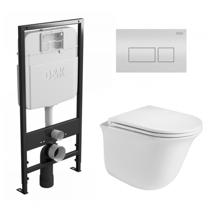 Комплект 3 в 1 инсталляция D&K DI8055119 + Унитаз подвесной WeltWasser Telbach 004 GL-WT + Кнопка прямоугольная белая