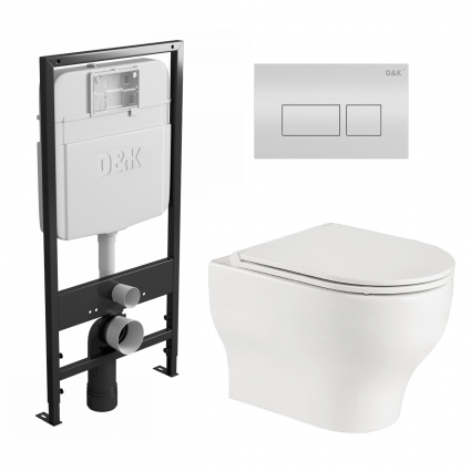 Комплект 3 в 1 инсталляция D&K DI8055119 + Унитаз подвесной WeltWasser Erlenbach 004 GL-WT + Кнопка прямоугольная белая