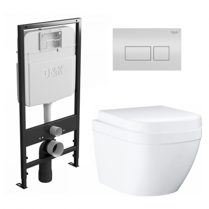 Комплект 3 в 1 инсталляция D&K DI8055119 + Унитаз подвесной Grohe Euro Ceramic 39206000 + Кнопка прямоугольная белая
