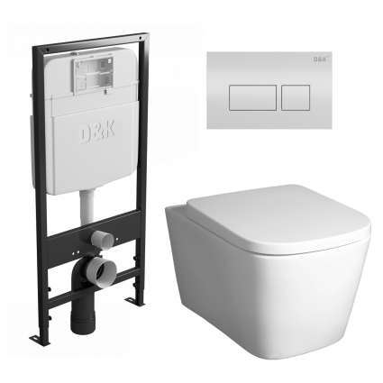 Комплект 3 в 1 инсталляция D&K DI8055119 + Унитаз подвесной BelBagno Albano BB120CHR + Кнопка прямоугольная белая