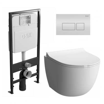 Комплект 3 в 1 инсталляция D&K DI8055119 + Унитаз подвесной VitrA Sento 7748В003-0075 + Кнопка прямоугольная белая