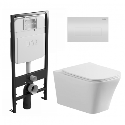 Комплект 3 в 1 инсталляция D&K DI8055119 + Унитаз подвесной Vincea Cool VT1-210 + Кнопка прямоугольная белая