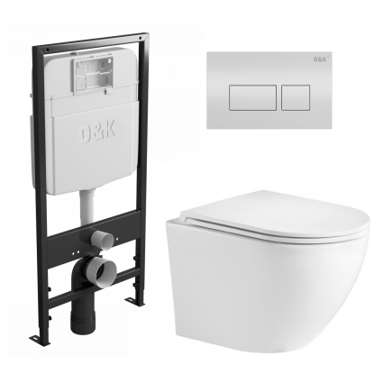 Комплект 3 в 1 инсталляция D&K DI8055119 + Унитаз подвесной Merzbach 043 GL-WT + Кнопка прямоугольная белая