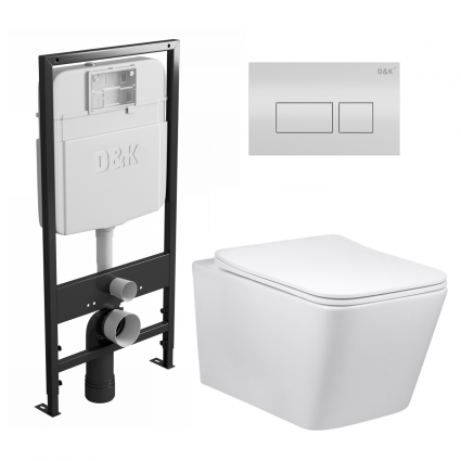 Комплект 3 в 1 инсталляция D&K DI8055119 + Унитаз подвесной Vincea Q-Line VT1-12 + Кнопка прямоугольная белая
