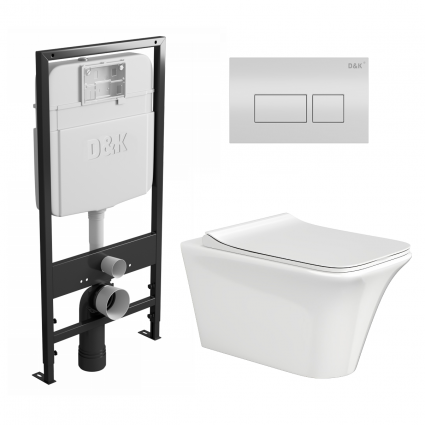 Комплект 3 в 1 инсталляция D&K DI8055119 + Унитаз подвесной CeruttiSpa Nivolet Aria 9034 + Кнопка прямоугольная белая