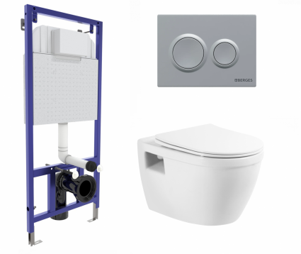 Berges Wasserhaus Комплект 3 в 1 инсталляция Berges Novum O2 + Унитаз подвесной BelBagno Loto BB070CHR/SC с кнопкой матовой хром
