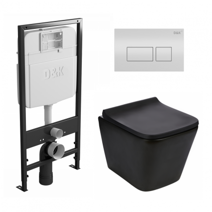 Комплект 3 в 1 инсталляция D&K DI8055119 + Унитаз подвесной WeltWasser Gelbach 043 MT-BL + Кнопка прямоугольная белая
