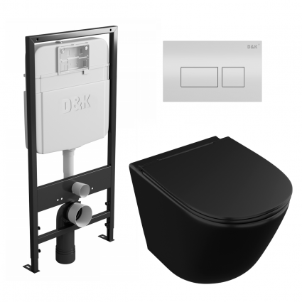 Комплект 3 в 1 инсталляция D&K DI8055119 + Унитаз подвесной Owl 1975 Vind Cirkel-H Matt Black OWLT190305 + Кнопка прямоугольная белая