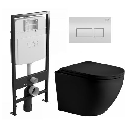 Комплект 3 в 1 инсталляция D&K DI8055119 + Унитаз подвесной Weltwasser WW Merzbach 043 MT-BL + Кнопка прямоугольная белая