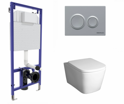 Berges Wasserhaus Комплект 3 в 1 инсталляция Berges Novum O2 + Унитаз подвесной BelBagno Albano BB120CHR с кнопкой матовой хром