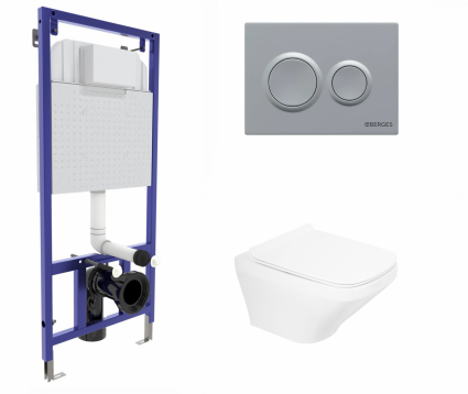Berges Wasserhaus Комплект 3 в 1 инсталляция Berges Novum O2 + Унитаз подвесной BelBagno Sela BB3201CHR с кнопкой матовой хром