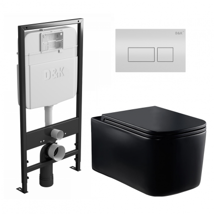 Комплект 3 в 1 инсталляция D&K DI8055119 + Унитаз подвесной Vincea Ultra Rimless VT1-32MB + Кнопка прямоугольная белая