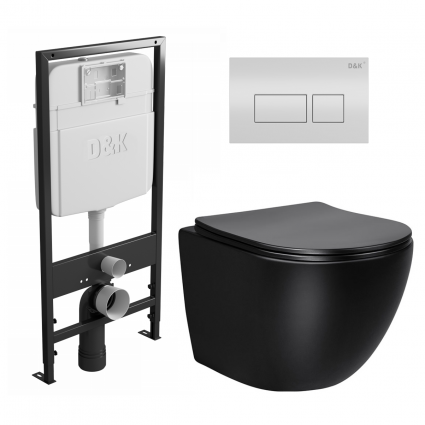 Комплект 3 в 1 инсталляция D&K DI8055119 + Унитаз подвесной Vincea Globo VT1-14SMB + Кнопка прямоугольная белая