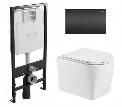 Комплект 3 в 1 инсталляция D&K DI8055119 + Унитаз подвесной WeltWasser Nesenbach 004 GL-WT + Кнопка прямоугольная черная