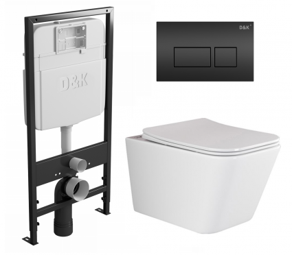 Комплект 3 в 1 инсталляция D&K DI8055119 + Унитаз подвесной Ceramica Nova Metric Rimless CN3007 + Кнопка прямоугольная черная