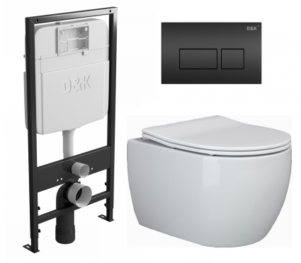 Комплект 3 в 1 инсталляция D&K DI8055119 + Унитаз подвесной Ceramica Nova Play CN3001 + Кнопка прямоугольная черная