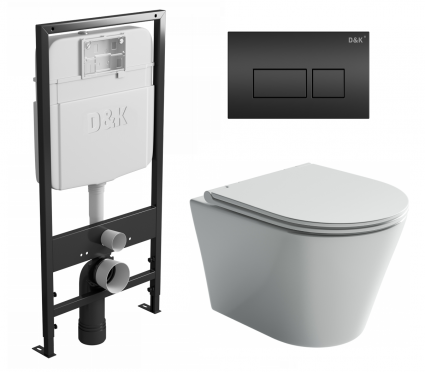 Комплект 3 в 1 инсталляция D&K DI8055119 + Унитаз подвесной Ceramica Nova Forma CN3011 + Кнопка прямоугольная черная
