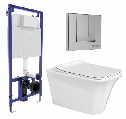 Комплект 3 в 1 инсталляция Berges Wasserhaus Novum 040243 + Унитаз подвесной CeruttiSpa Nivolet Aria 9034 + кнопка хром
