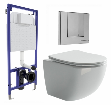 Комплект 3 в 1 инсталляция Berges Wasserhaus Novum 040243 + Унитаз подвесной Ceramica Nova Forma CN3009 + кнопка хром