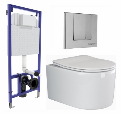 Комплект 3 в 1 инсталляция Berges Wasserhaus Novum 040243 + Унитаз подвесной Ceramica Nova Moments CN3003 + кнопка хром
