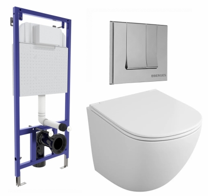 Комплект 3 в 1 инсталляция Berges Wasserhaus Novum 040243 + Унитаз подвесной Owl 1975 Cirkel-H OWLT190302 + кнопка хром