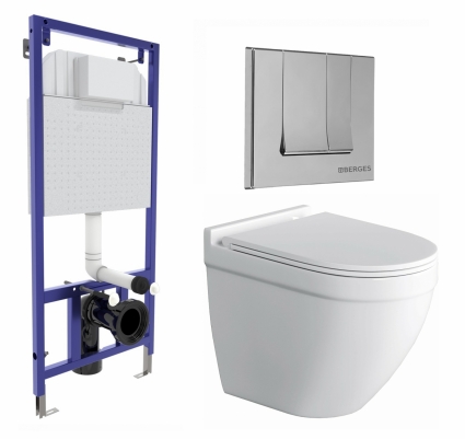 Комплект 3 в 1 инсталляция Berges Wasserhaus Novum 040243 + Унитаз подвесной Owl 1975 Cirkel-H + кнопка хром