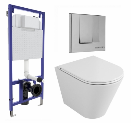 Комплект 3 в 1 инсталляция Berges Wasserhaus Novum 040243 + Унитаз подвесной Owl 1975 Ruta-H OWLT190304 + кнопка хром