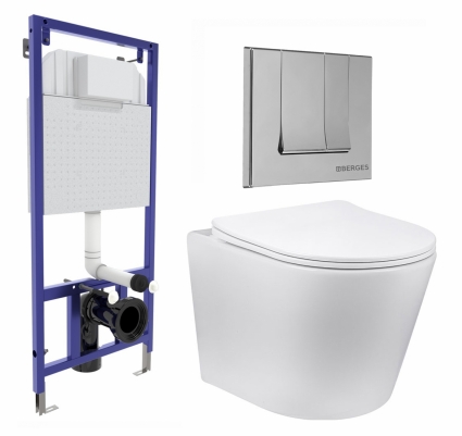 Комплект 3 в 1 инсталляция Berges Wasserhaus Novum 040243 + Унитаз Vincea Piatti VT1-11 + кнопка хром