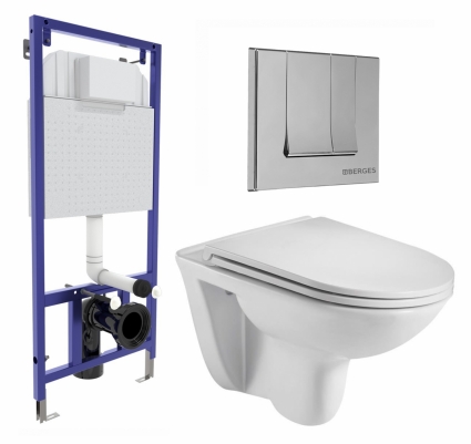 Комплект 3 в 1 инсталляция Berges Wasserhaus Novum 040243 + Подвесной унитаз WeltWasser Baarbach 004 GL-WT + кнопка хром