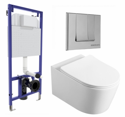 Комплект 3 в 1 инсталляция Berges Wasserhaus Novum 040243 + Унитаз Vincea Cute VT1-24 + кнопка хром