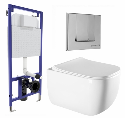 Комплект 3 в 1 инсталляция Berges Wasserhaus Novum 040243 + Унитаз подвесной Vincea Form VT1-35 + кнопка хром