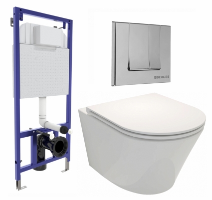 Комплект 3 в 1 инсталляция Berges Wasserhaus Novum 040243 + Унитаз подвесной Jacob Delafon Rodin+ EDY102-00 + кнопка хром