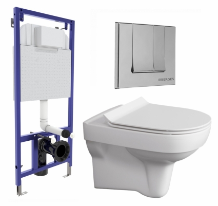 Комплект 3 в 1 инсталляция Berges Wasserhaus Novum 040243 + Унитаз подвесной Cersanit City New + кнопка хром
