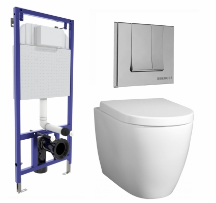 Комплект 3 в 1 инсталляция Berges Wasserhaus Novum 040243 + Унитаз подвесной BelBagno Marino + кнопка хром
