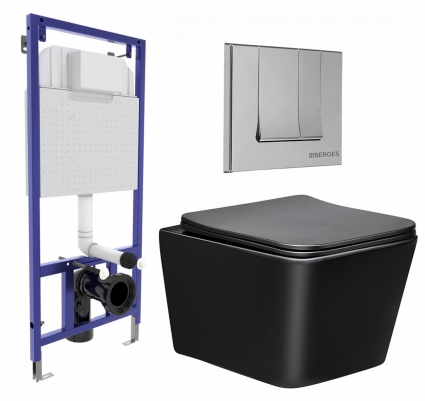 Комплект 3 в 1 инсталляция Berges Wasserhaus Novum 040243 + Унитаз Vincea Q-Line VT1-12MB + кнопка хром