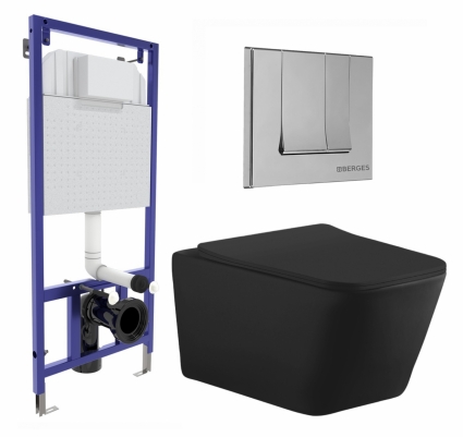 Комплект 3 в 1 инсталляция Berges Wasserhaus Novum 040243 + Унитаз подвесной Aquanet Tavr-W BW 287011 + кнопка хром